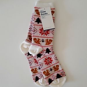 Women's Crew Socks Squirrels Trees Acorns Flowers